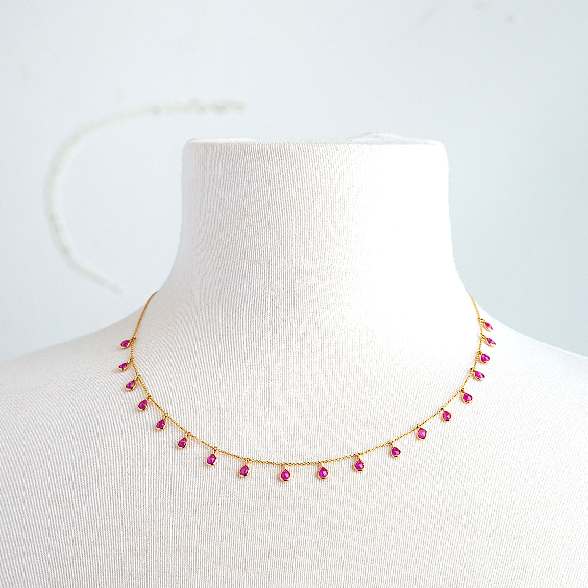 121J- 18kt Gold Necklace w Ruby Drops