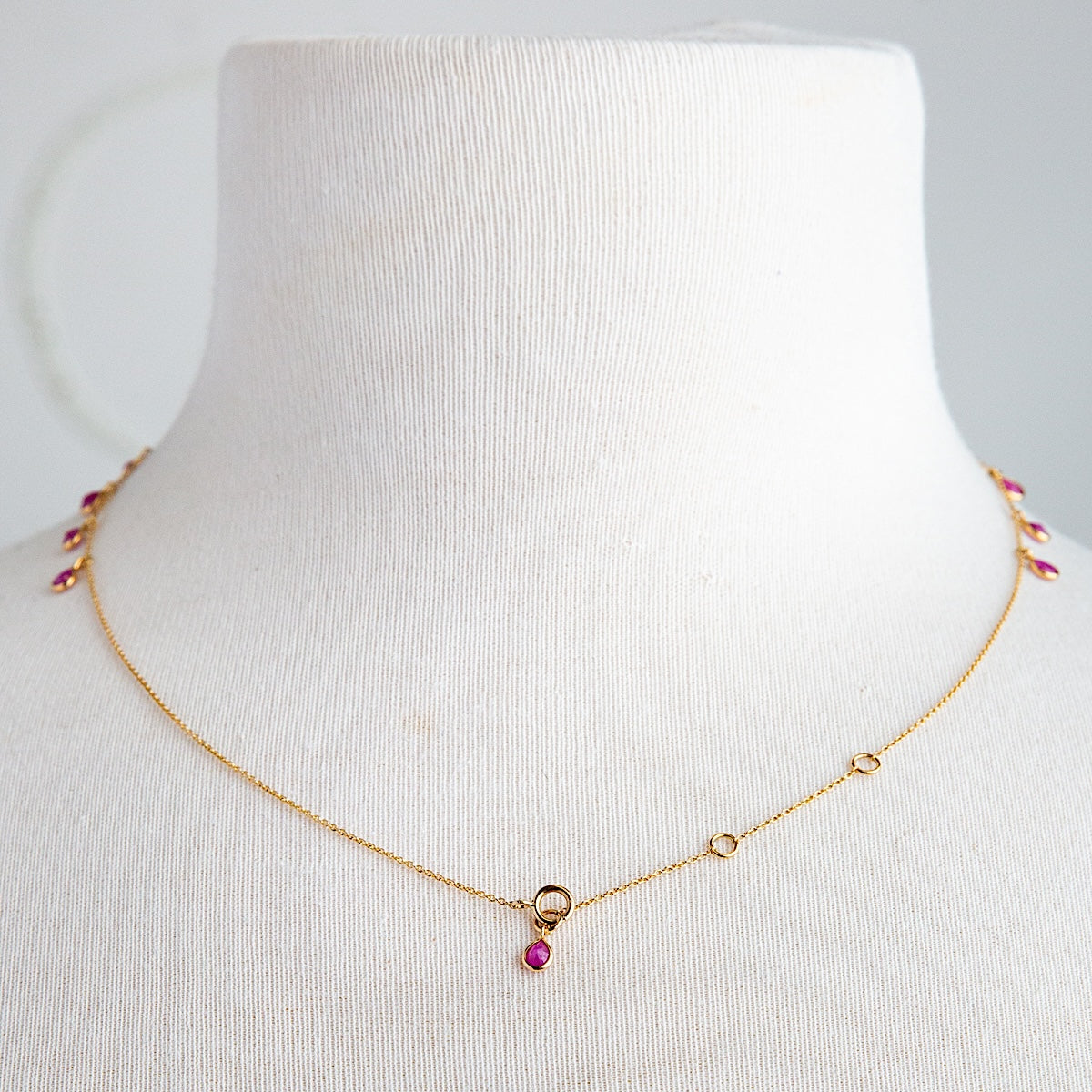121J- 18kt Gold Necklace w Ruby Drops