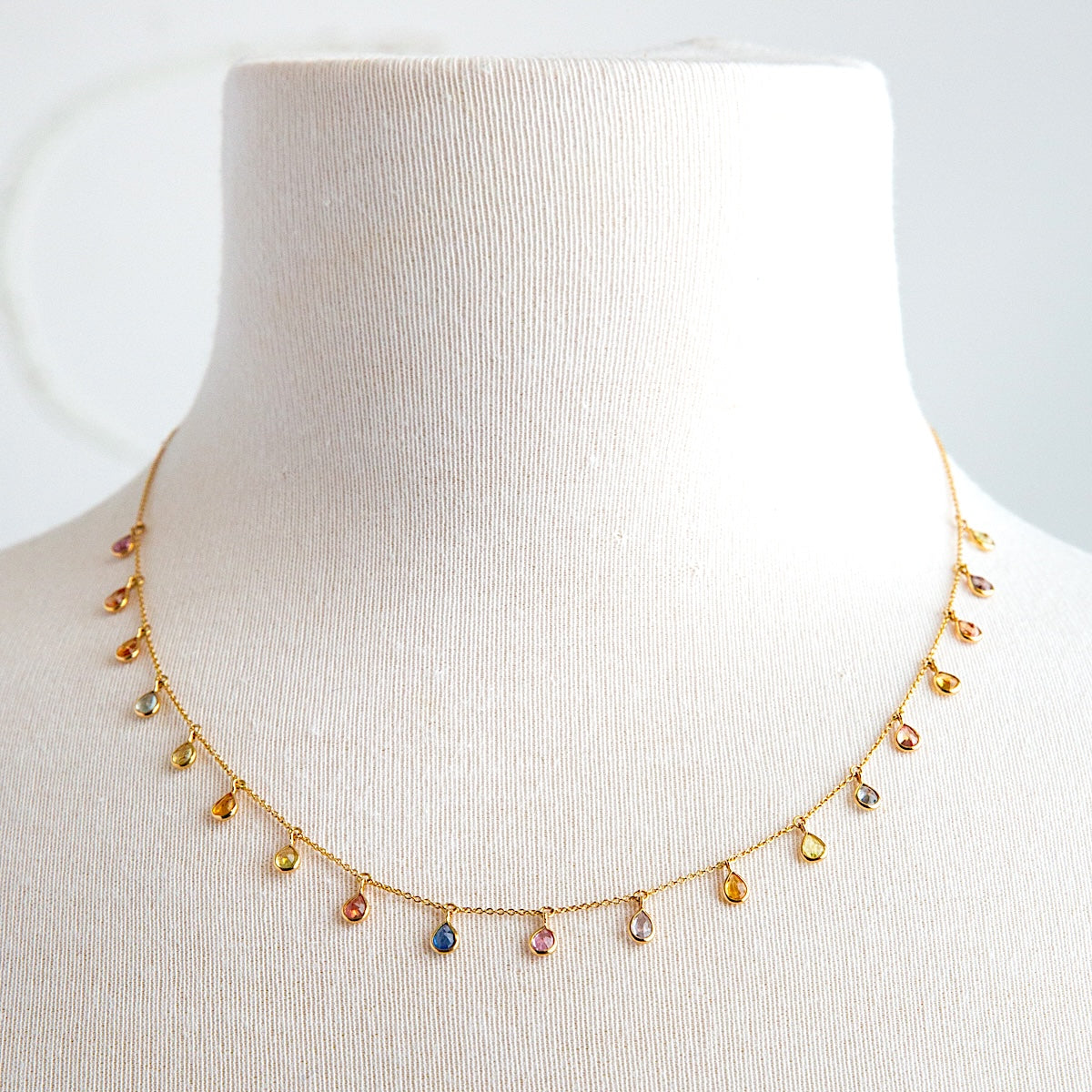 122J- 18kt Gold Necklace w Multi Sapphires